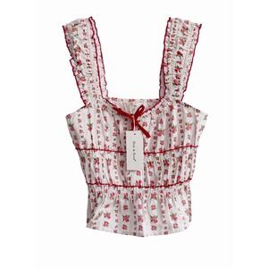 nwt Sim & Sam Floral Smocked Top Pink Rose 100% Cotton Ruffle Strap Coquette Med